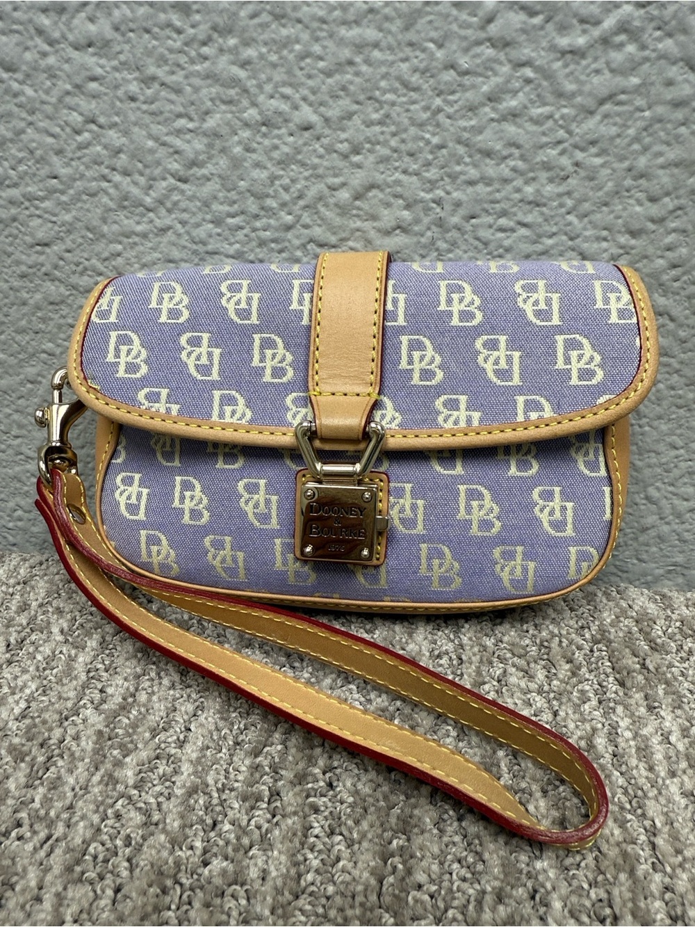 Dooney & Bourke Lavender DB Logo Wristlet with Tan Trim
